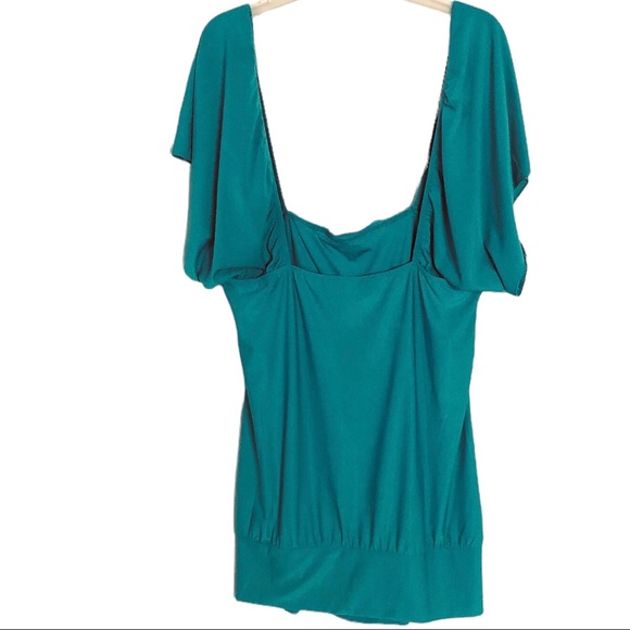 Lia Lee Off The Shoulder Turquoise Blue stretch Lace soft silky Top Size L - Picture 6 of 12